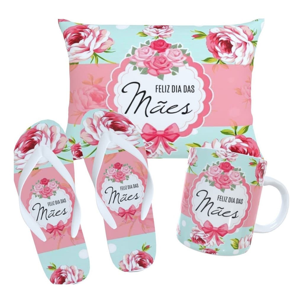Kit Presente Dias Das Mães Linda Xicara Almofada Chinelo Top