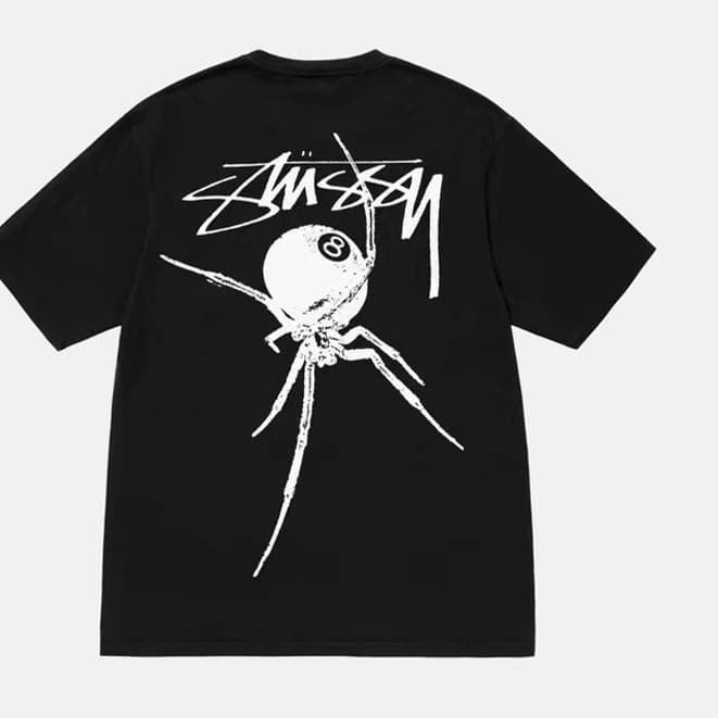 St * * * US * * * SY ARACHNIDTEE Spider Eight Ball Impressão Cursiva Camiseta manga curta com gola redonda solta