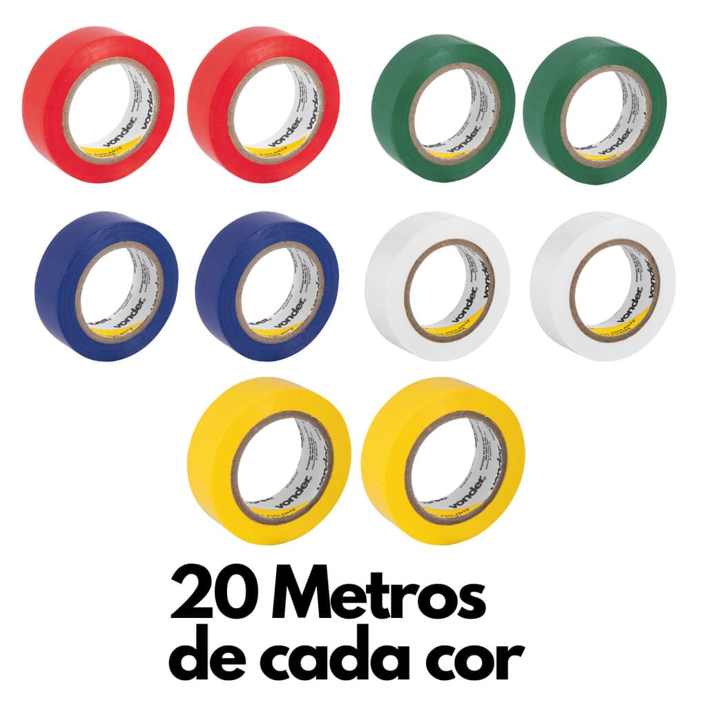 Kit 10 Fitas Isolantes Coloridas com 20 Metros de cada cor! -  VONDER