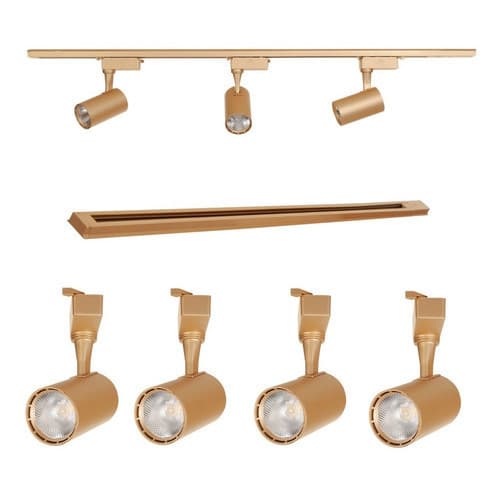 Kit Eletrificado Trilhos 1m + 4 Spots Led 7w Dourado Fosco