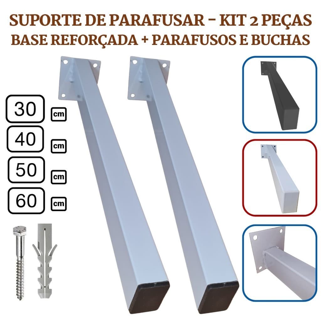 Suporte de Parafusar Kit 2 peças para Bancada Pia Grapa Granito Prateleira 30 a 60cm com Parafusos