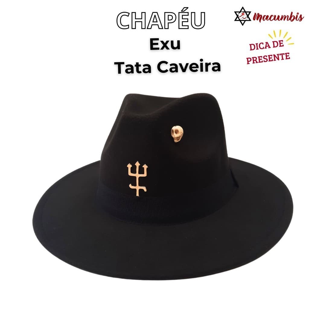 Chapeu Exu Tata Caveira com Tridente Preto em Feltro Umbanda