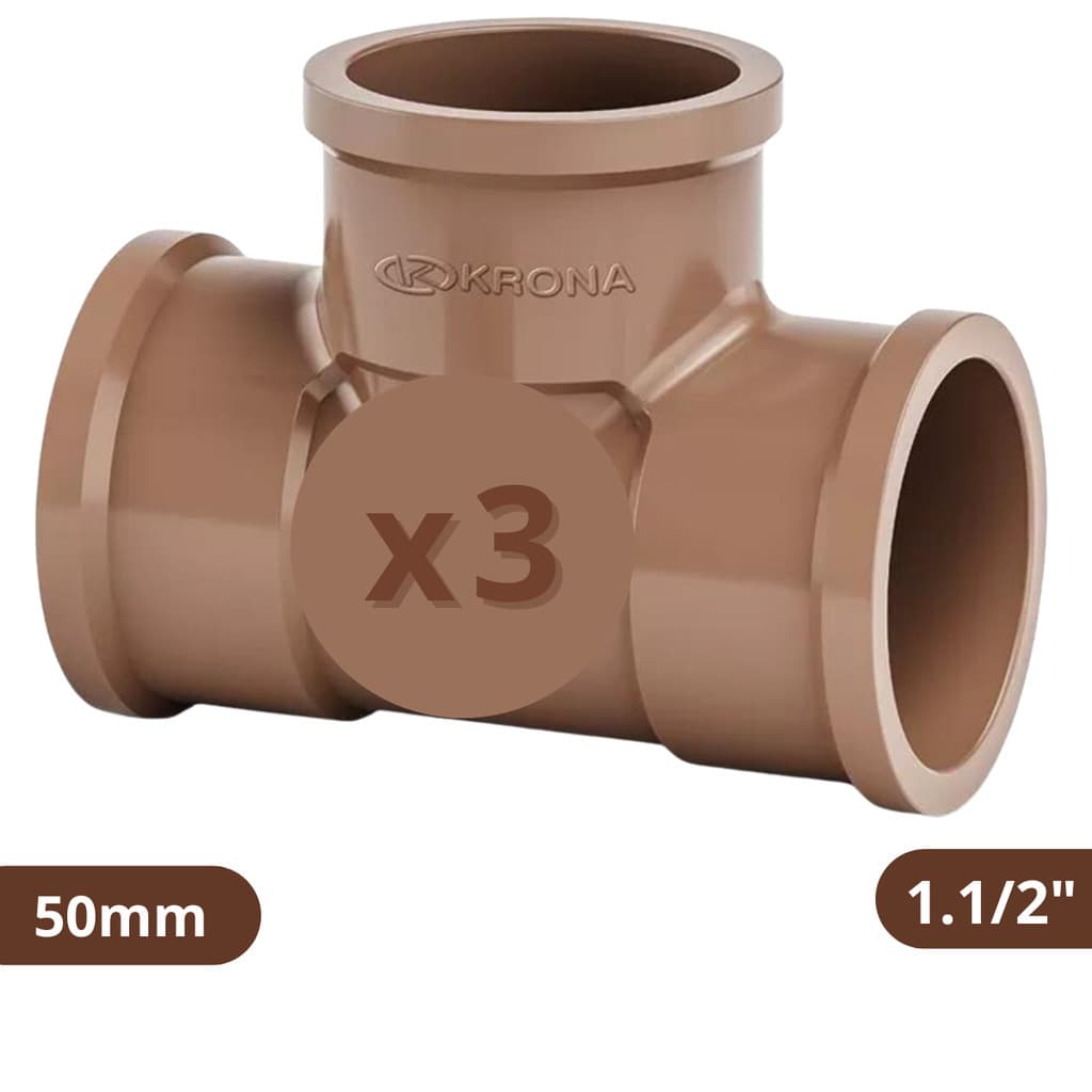 KIT 3x Unidades Te 50mm | Conexão Te 90º Soldável 1.1/2" 50mm