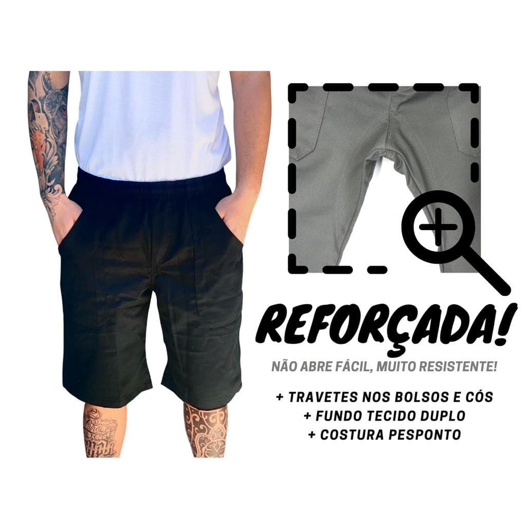 Bermuda REFORÇACA! Brim Pesado uniforme Profissional Trabalho Preta empresa serviço Pesado Obra