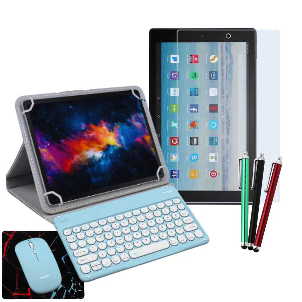 Capa Teclado p/ Tablet Amazon Fire HD 10 kit Pelicula Caneta Mouse
