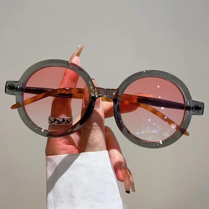 Óculos De Sol Redondos Vintage Moda Retro Doce Cor Azul Luz Bloqueando Tons Da