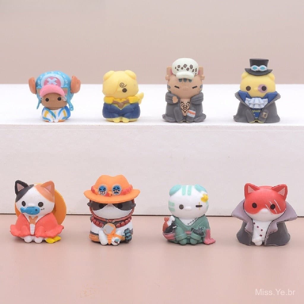 MISS.YE [MAR] Conjunto de 8 Peças Anime Gato One Piece Figura Cosplay Luffy Chopper Decoração de Quarto COD