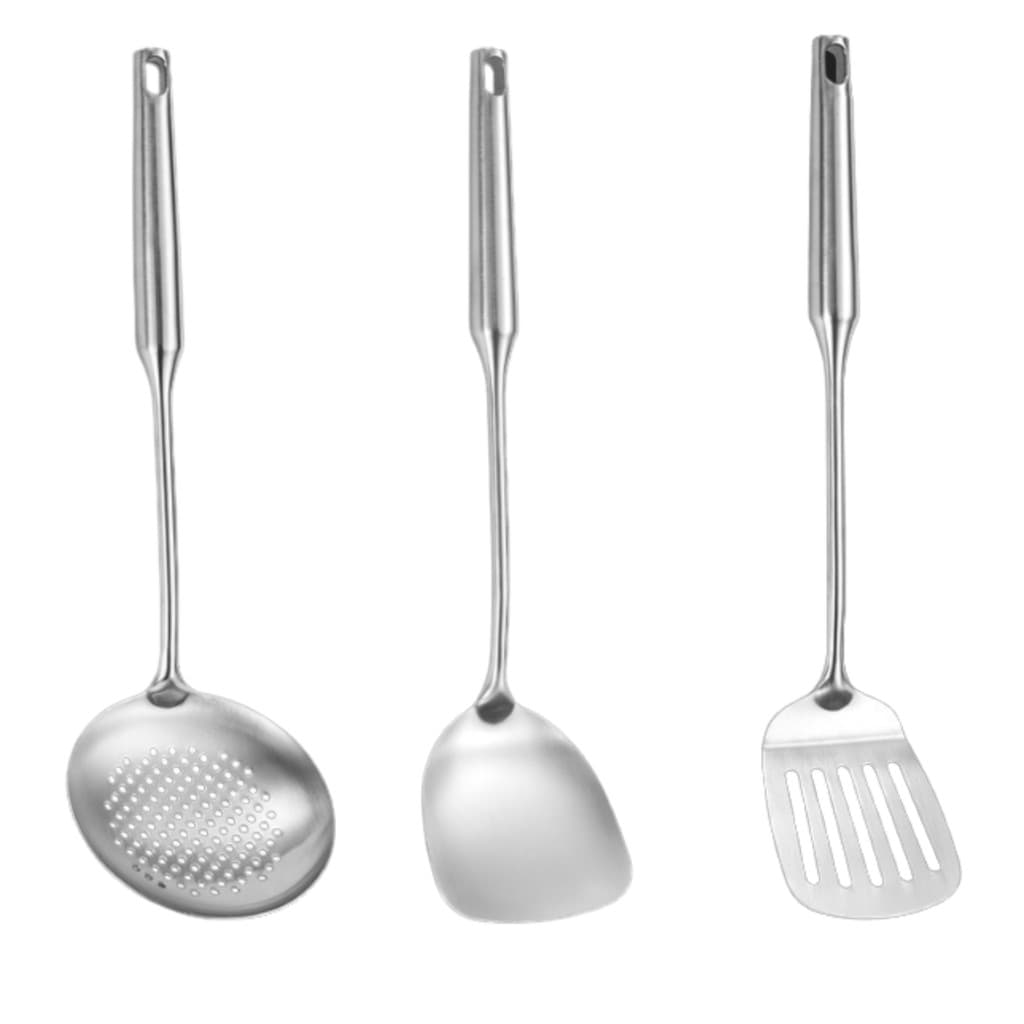 Conj Escumadeira+espátula+espátula Vazada Utensílio Aço Inox