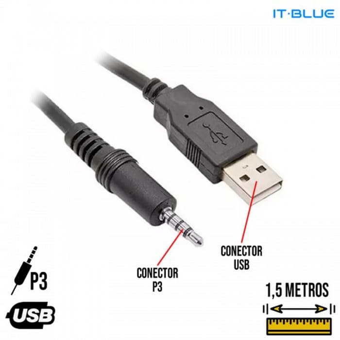 Cabo Adaptador P2 x USB 1m LE-1004 It Blue - Preto