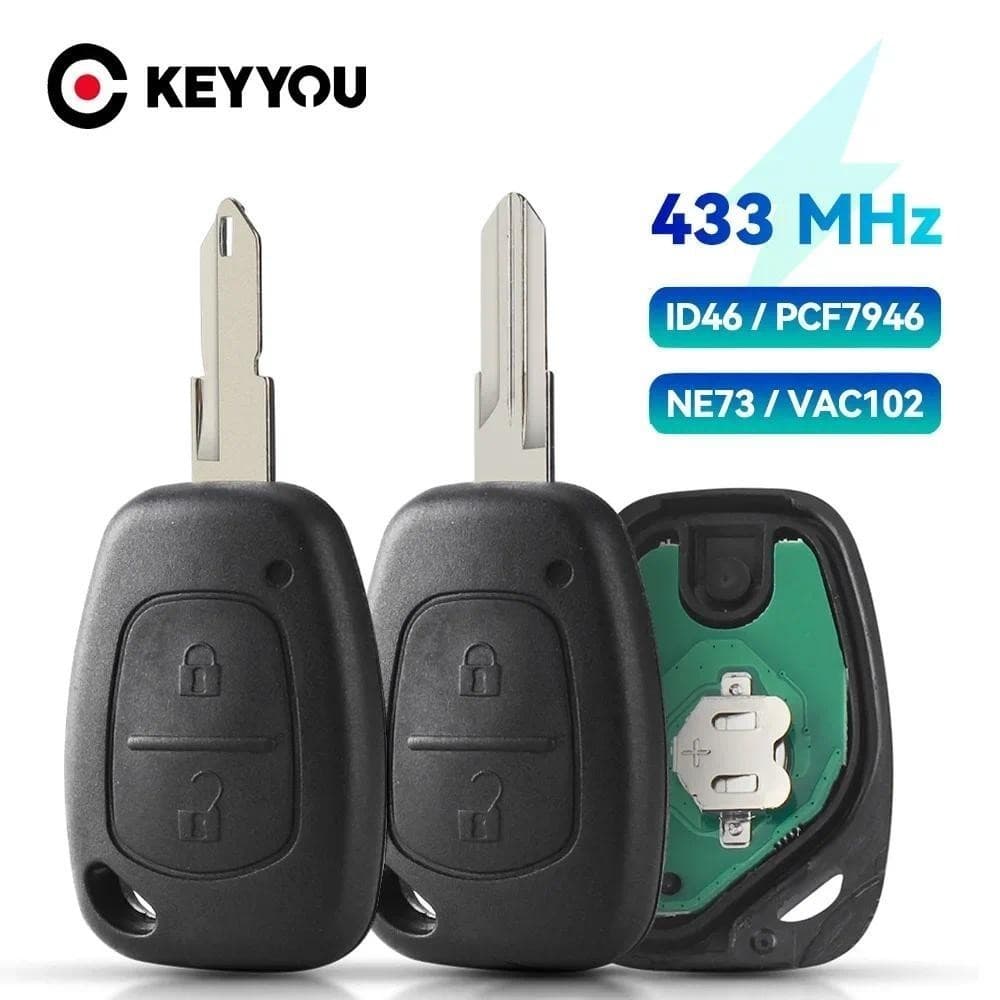 Controle Remoto De Chave De 2 Botões Para Renault Traffic Master Vivaro Movano Kangoo 433MHZ ID46 Chip