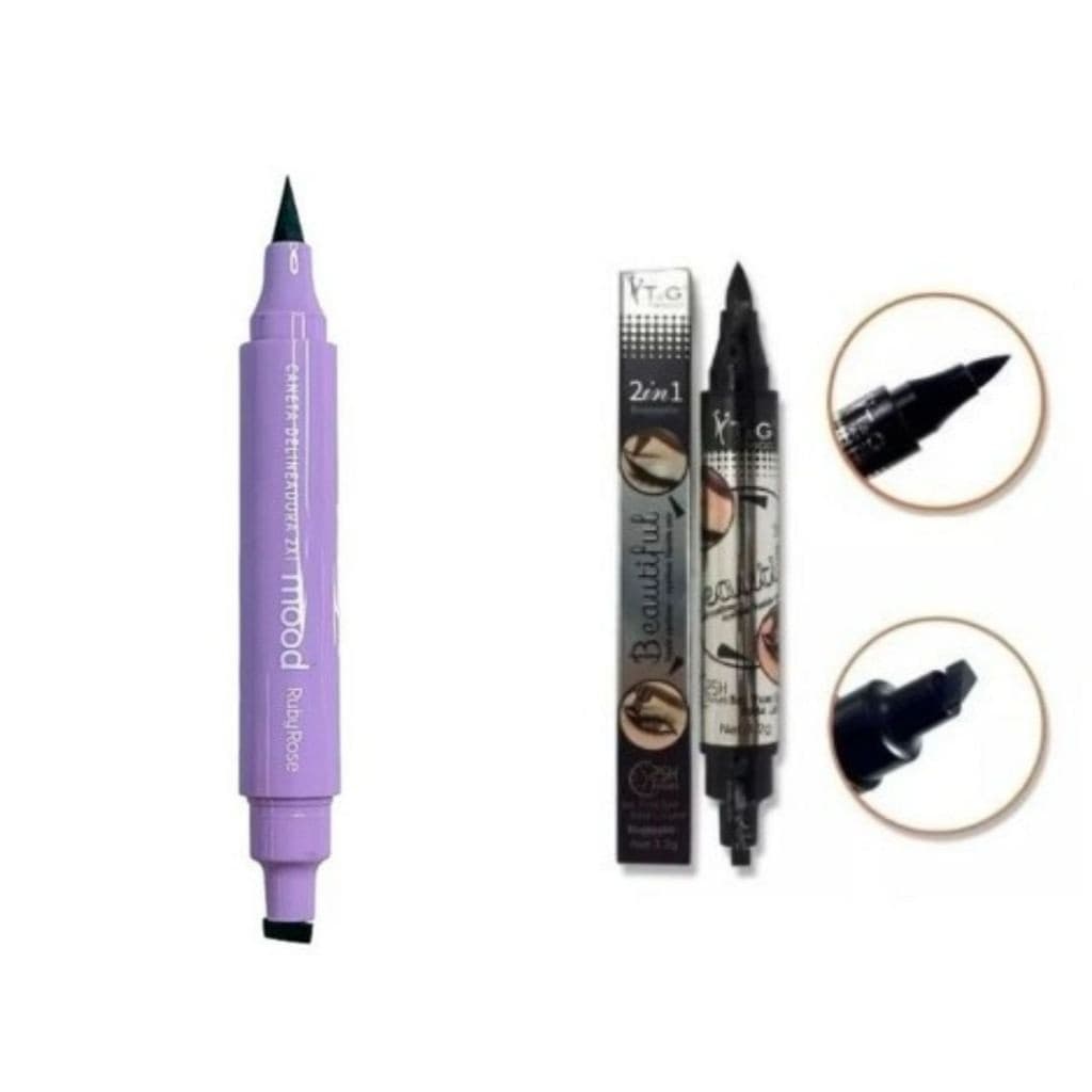 Kit Carimbo Delineador Tango Beautiful Olho De Gatinho 2 Em 1+Caneta Delineadora 2X1 Mood HB519 Ruby Rose