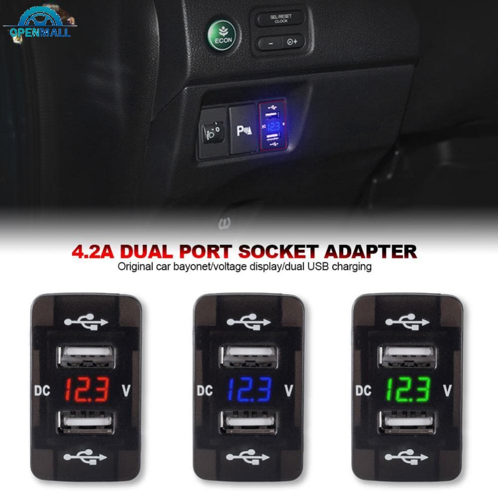 OM 4.2A Carregador De Telefone Rápido Toma De Porta Dupla Com LED Voltímetro Carro USB Embutido Adaptador De Soquete 12V 24V Para Honda CRV F7N7