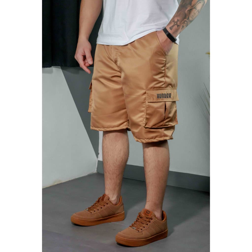 Bermuda Cargo Corta Vento Masculina 5 Bolsos Bege