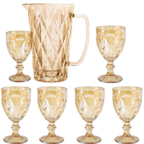Jogo De Jarra 1 L Com 6 Taças 260ml Âmbar Diamond Ke Home