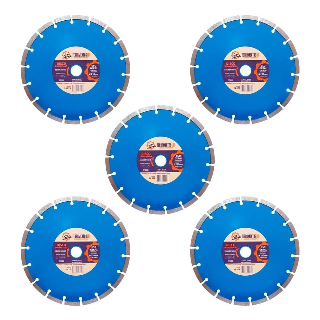 Kit 5 Disco de Corte Diamantado Segmentado 9 Polegadas (230mm) Ferramentas LDI
