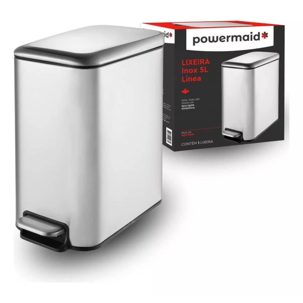Lixeira Aço Inox Pedal Balde Cesto Removível Slim Banheiro Lavabo Cozinha Fraldas Bebe Casa 5L