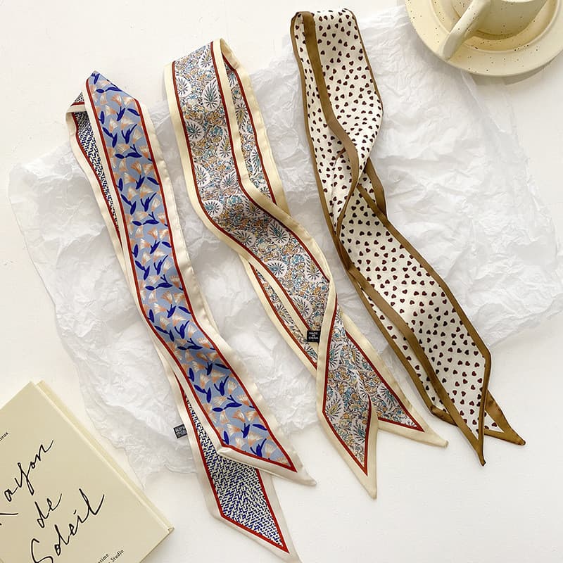 Lenço de Seda Fina de Verão Faixa de Cabelo Francês Elegante Lenço Decorativo Versátil Faixa Longa Laço Bolsa Fita de Ca