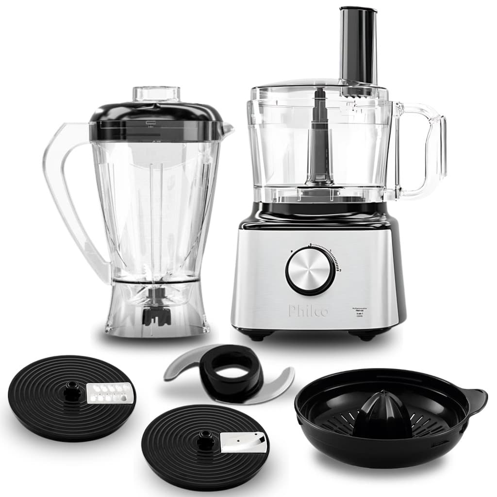 Multiprocessador Philco 1000W 5 em 1 Com Espremedor Turbo Inox