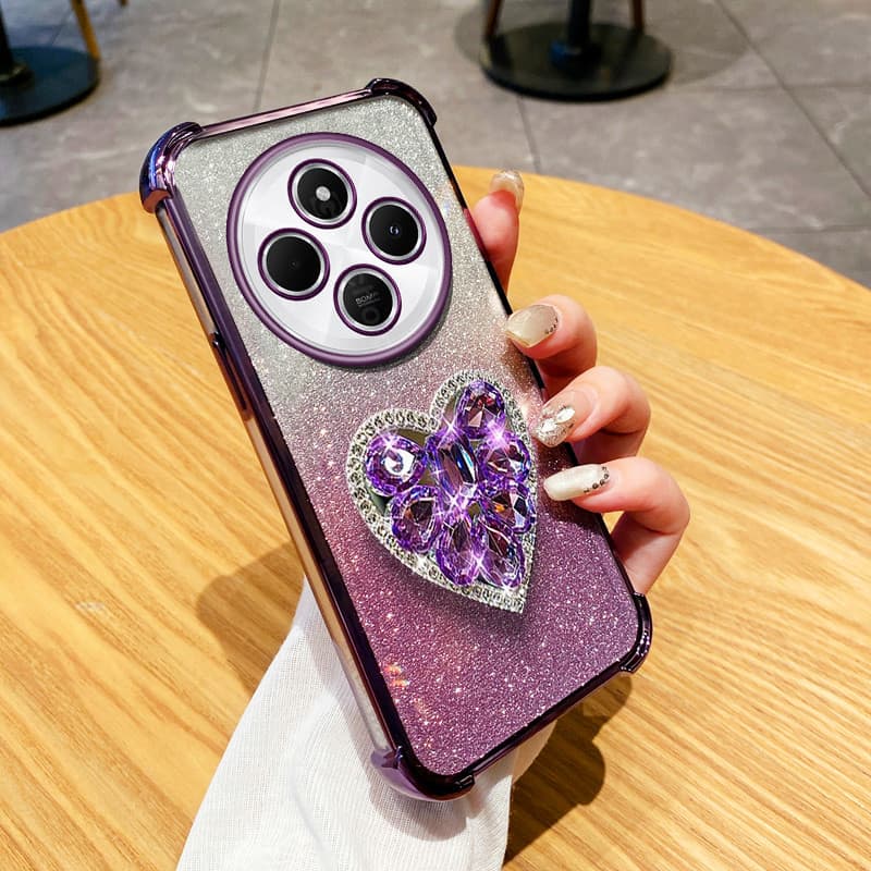 Para Xiaomi Redmi 14C 4G 5G Poco C75 A3 Pro 4G 14R A4 5G Diamond Love Heart Stand Bracket Anti Drop Phone Case Glitter P