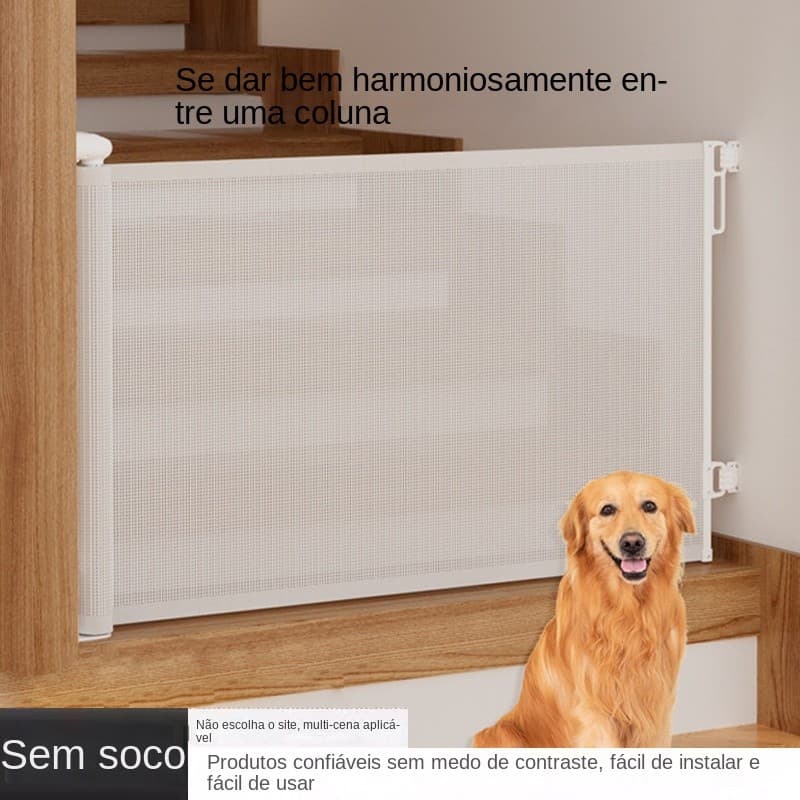 Portão retrátil 140*86arroz para cachorro bebê, cerca para interior de casa apartamento com travas de segurança e forro