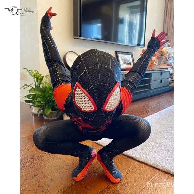 Fantasias de Miles Morales do Spider-verse, roupas de cosplay do Homem-Aranha para adultos e crianças, macacões F5UD