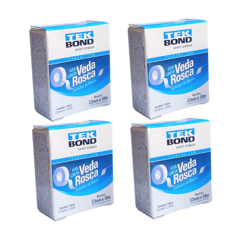 Kit 4 Fitas Veda Rosca Teflon 10 Metros 12mm Tubos Conexões Tekbond