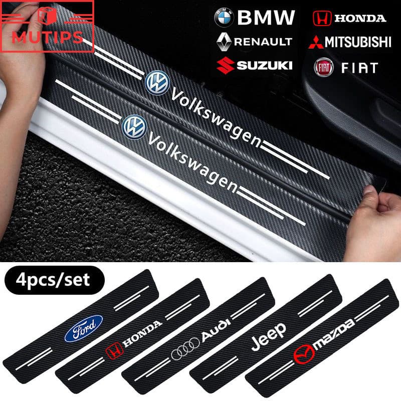 4pcs Autocolante De Placa De Soleira Anti-Riscos Para Carros Protetores