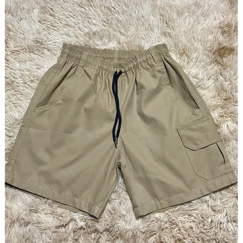 Shorts cargo adulto, sarja de algodão, cintura elástica, 4 bolsos