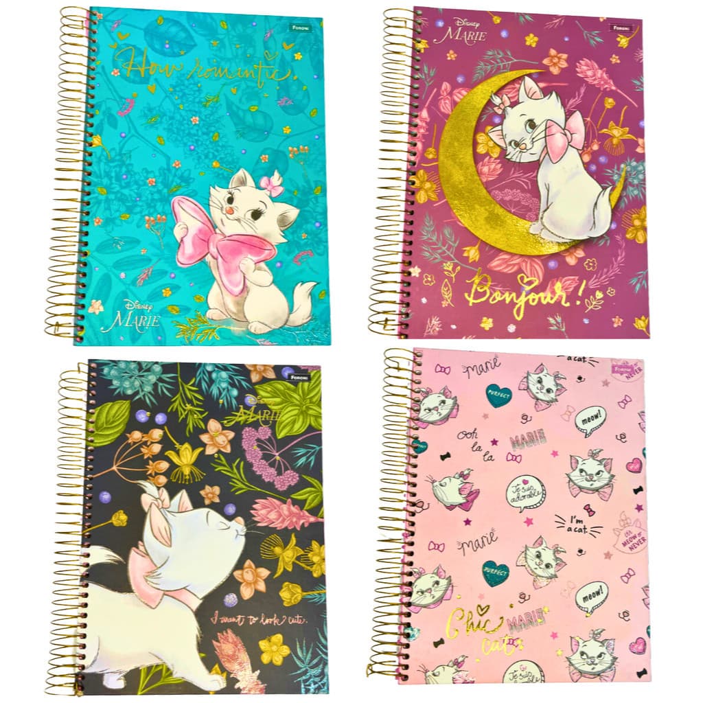 Caderno Capa Dura Feminino 10 matérias 200 Folhas Diseny Marie Foroni