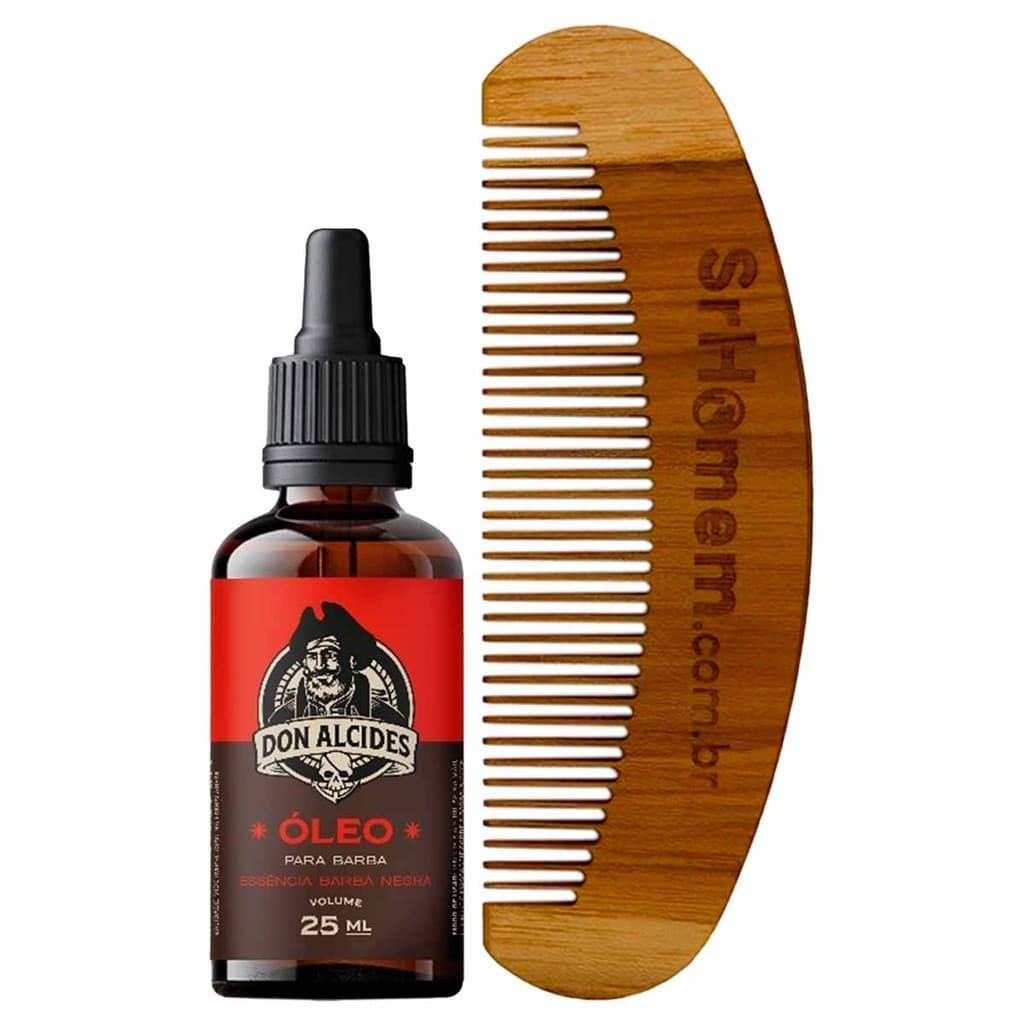 Kit Óleo Para Barba Barba Negra e Pente Curvo Don Alcides