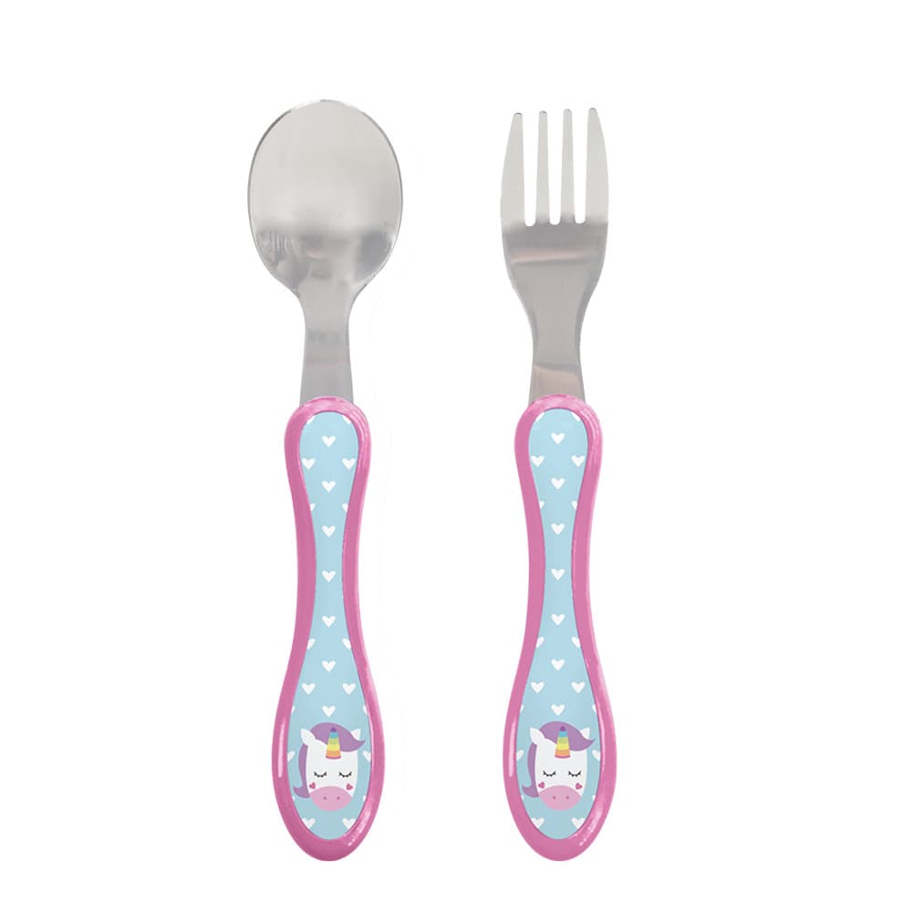 Kit Talheres Aço Inox Buba Bebê Animal Fun Unicórnio Colher Garfo Infantil Alimentação