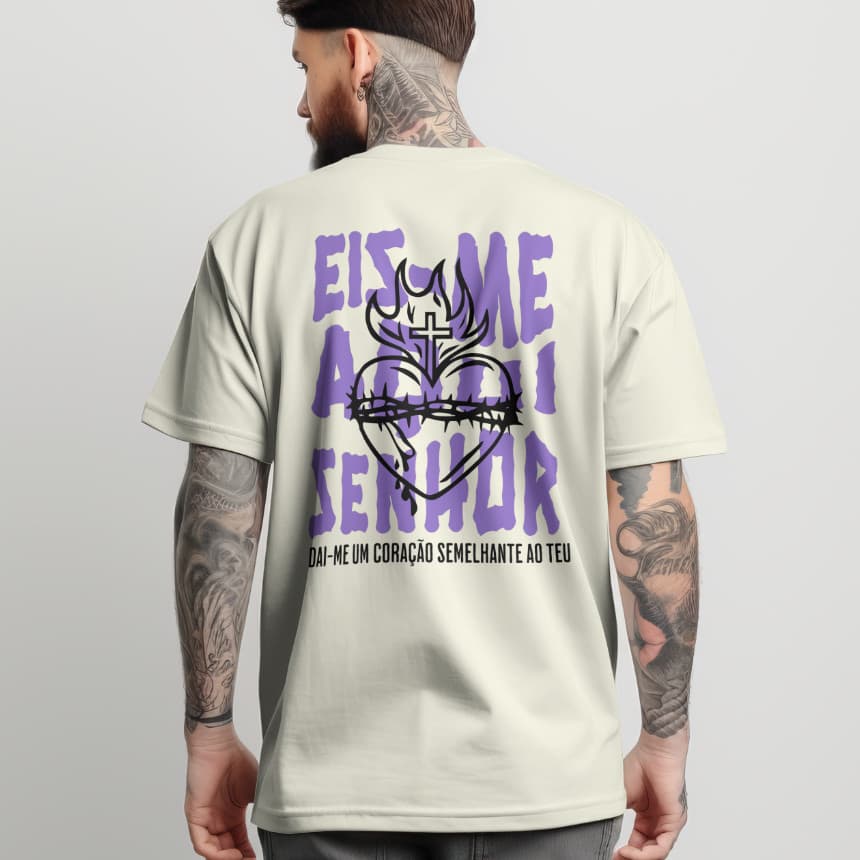Camisa Camiseta Cristã Streetwear 100% Algodão Eis-Me Aqui Senhor Coração