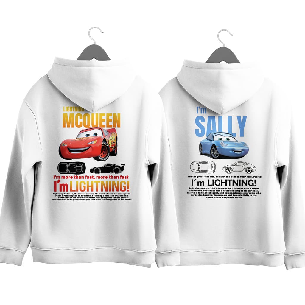 Kit Moletom Casal Relâmpago Mcqueen + Sally Carros Blusa de Frio 100% Algodão