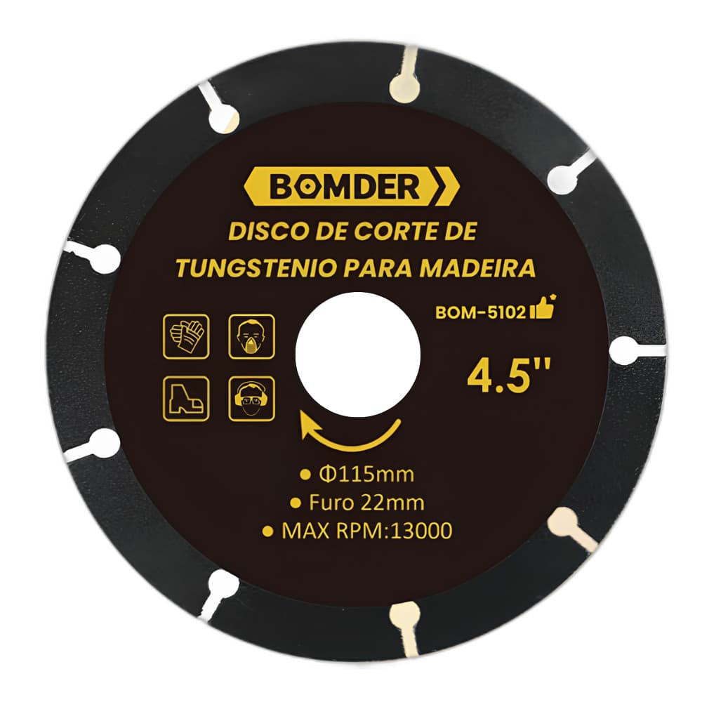 Disco de Corte Madeira Tungstenio Furo 22mm Diametro 115mm Cortes Precisos
