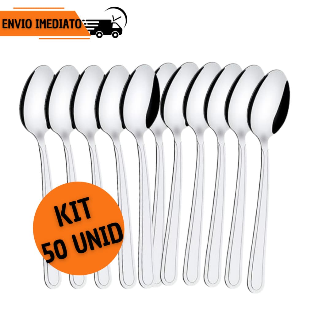 Kit 50 Colher Sopa Jogo Mesa Talher Inox Conjunto Jantar Refeição Bar Restaurante