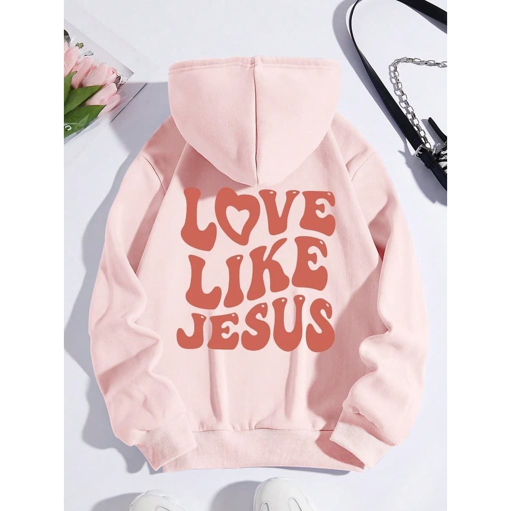 Moletom Feminino Casado Agasalho De Frio Estampado Religioso Com Capuz E Estampa De Texto