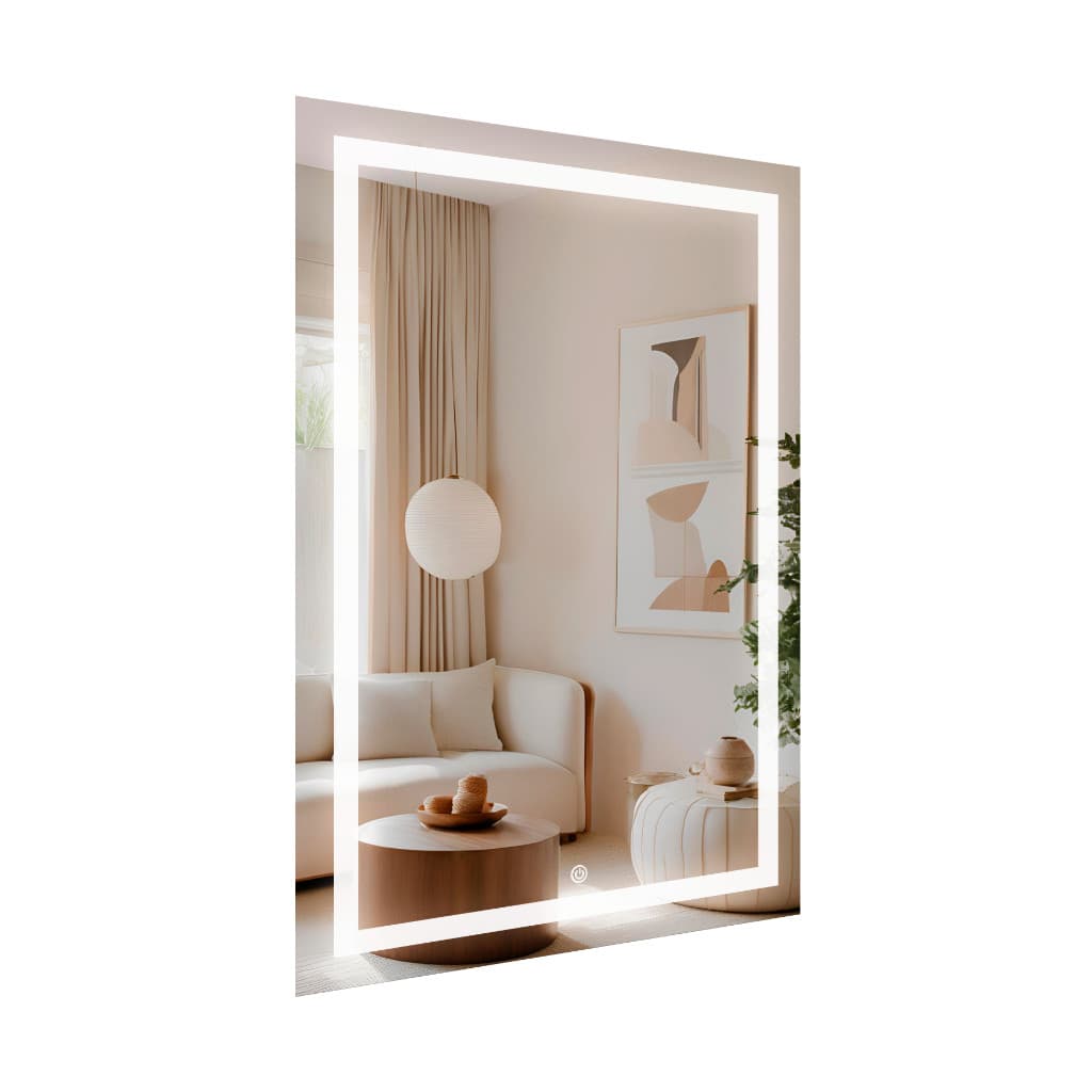 Espelho Retangular Grande LED de Banheiro 60x80cm Touch  Parede Fácil Instalação Lavabo Penteadeira