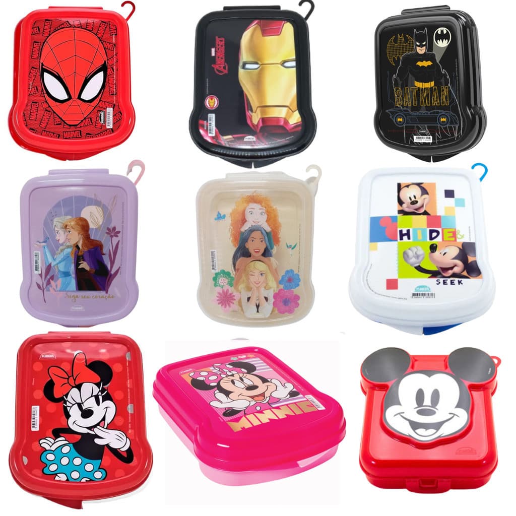 Sanduicheira Infantil de Plástico com Tampa Fixa Personagens Disney e Marvel Plasútil