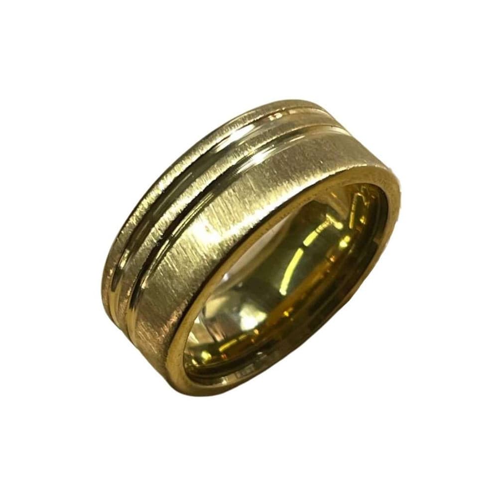Aliança Aço Inox 316L Escovada 2 Frisos Dourado Casamento Noivado 8mm