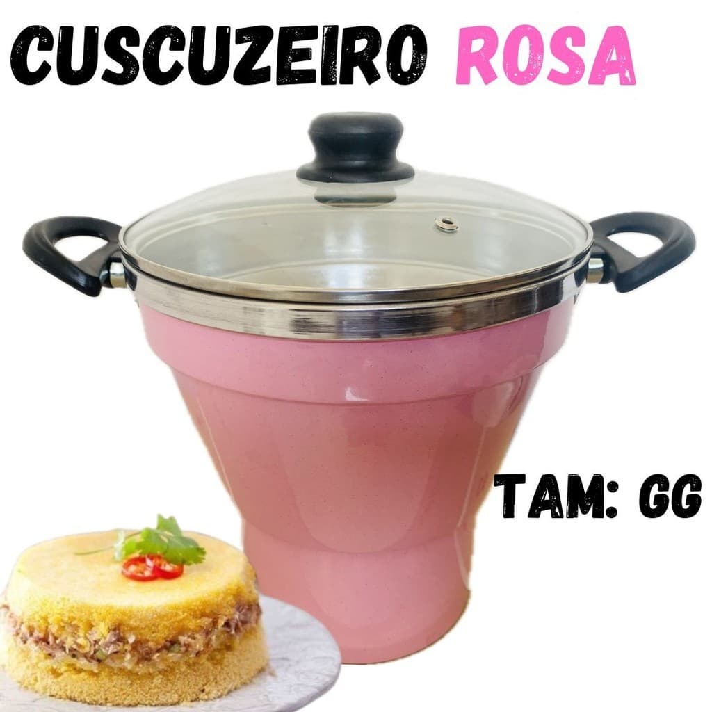 Cuscuzeiro Aluminio TAMPA DE VIDRO Na Cor ROSA GG Nº20 EXTRA GRANDE