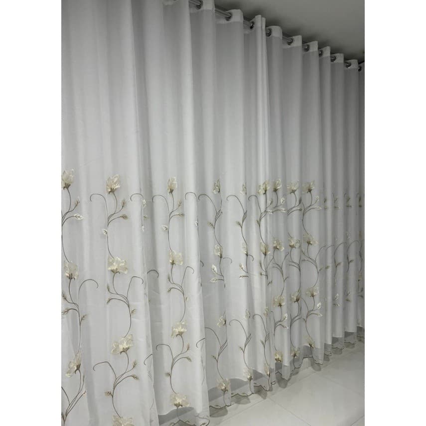 Cortina Voil Bordada Com Forro 5,80 X 2,60