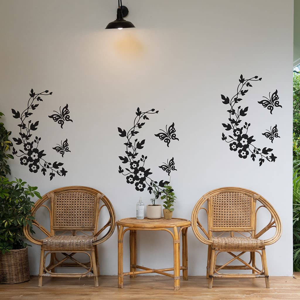 Adesivo Destacável Decorativo De Flores Ramagens Preto