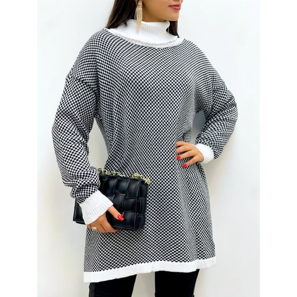 Casaco Poncho Trico Feminino Xadrez gola alta Quadriculado Inverno Moda!!