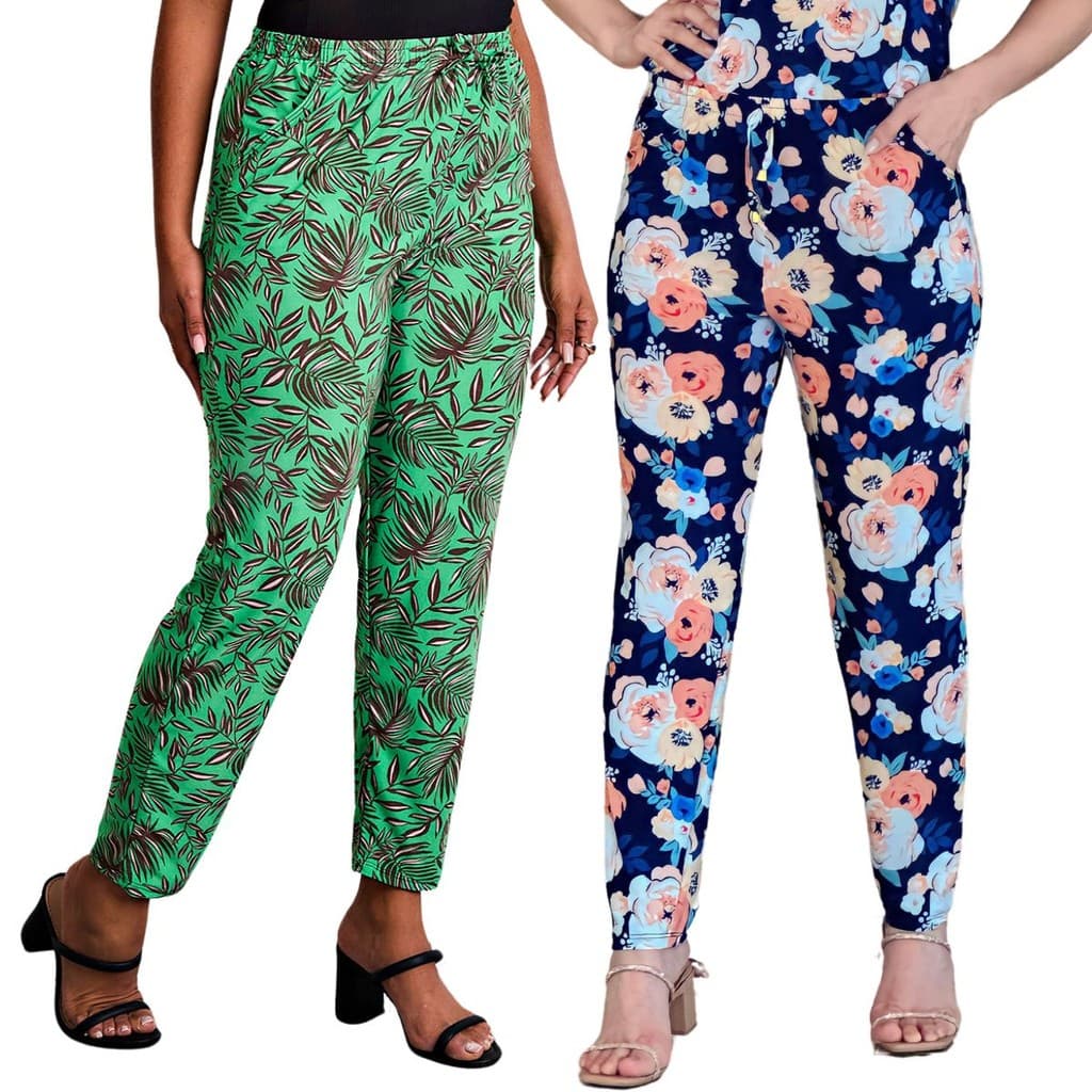 Kit 2 Calças Feminina Estampada Skinny Confortável Elástico Na Cintura