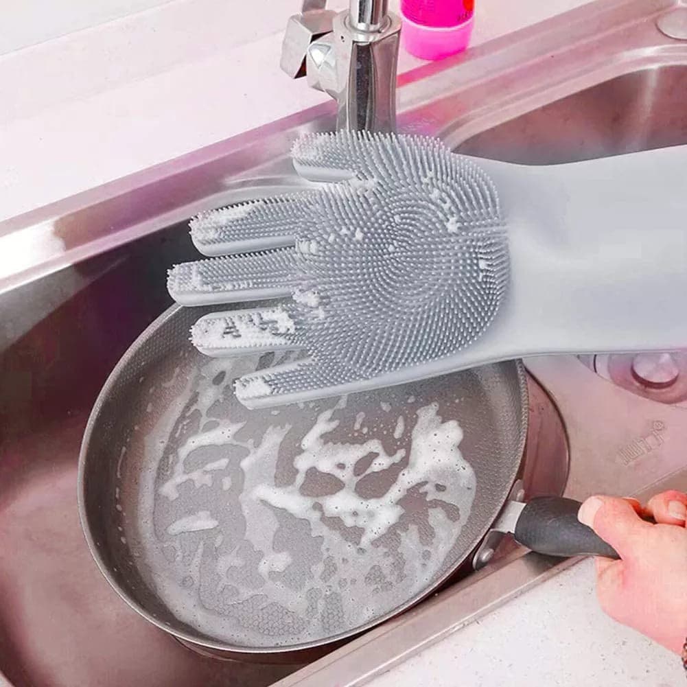 Luva Par Magica Escova Limpeza Silicone Lavar Louça Prato Cozinha para Limpeza