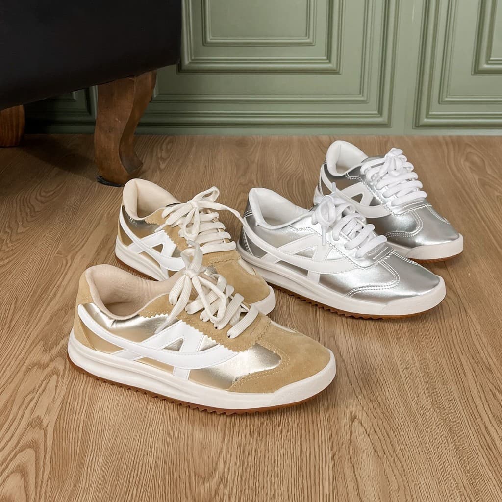 Tênis Casual Sport Feminino Metalizado Conforto Brilho Moderno Estilo Versátil