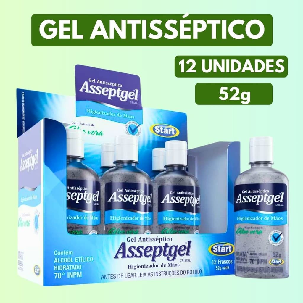 Álcool em Gel Asseptgel 52g - Antisséptico de Bolso Hidrata E Higieniza