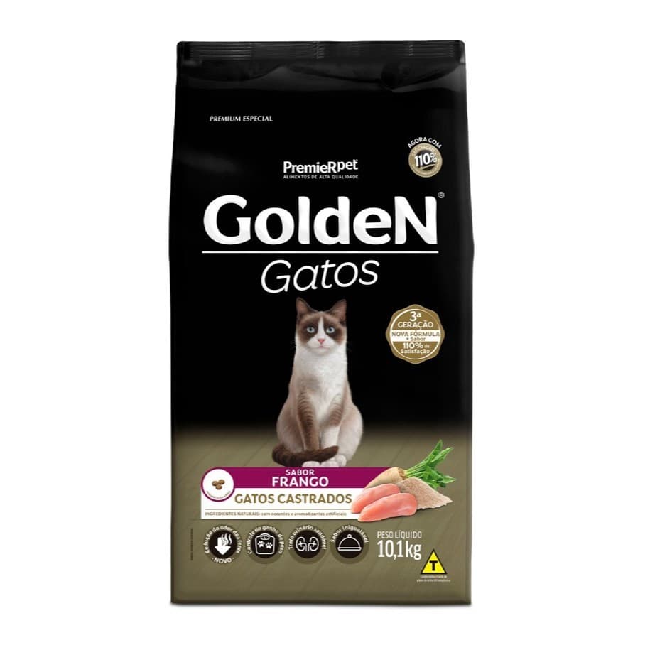 Ração Golden Gatos Castrado sabor Frango 10,1kg