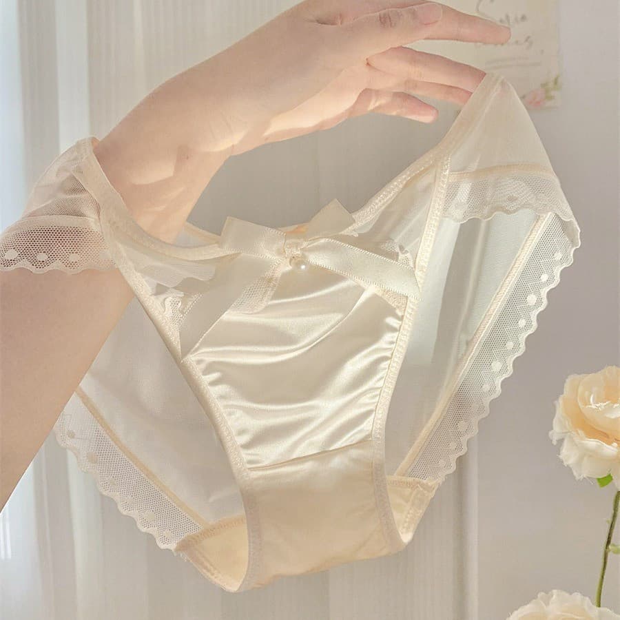 Frete Grátis ~ Roupa Íntima De Cetim De Renda Francesa Calcinha De Malha Respirável Com Reforço De Algodão-Senhoras De L