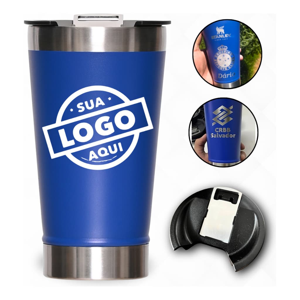 10 Copos Térmico 473ML Personalizado C/ Nome Logo Time C/ Tampa